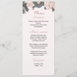 Rosa dunkelgraue Blume botanische Hochzeit Menükarte