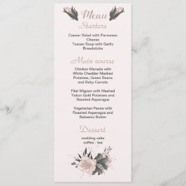 Rosa dunkelgraue Blume botanische Hochzeit Menükarte