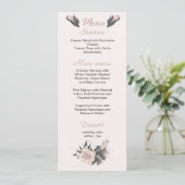 Rosa dunkelgraue Blume botanische Hochzeit Menükarte (Stehend Vorderseite)