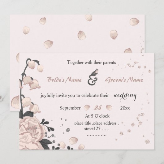 Rosa dunkelgraue Blume phantastisch Einladung (Vorne/Hinten)