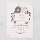 Rosa dunkelgraue Hochzeit mit Blumenkranz Einladung (Vorderseite)