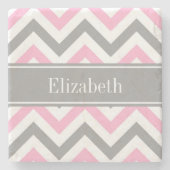 Rosa dunkelgraues, weißes LG Zickzack-Graue Bezeic Steinuntersetzer (Vorderseite)