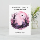 Rosa dunkle Beängstigende Halloween-Karte Feiertagskarte (Stehend Vorderseite)