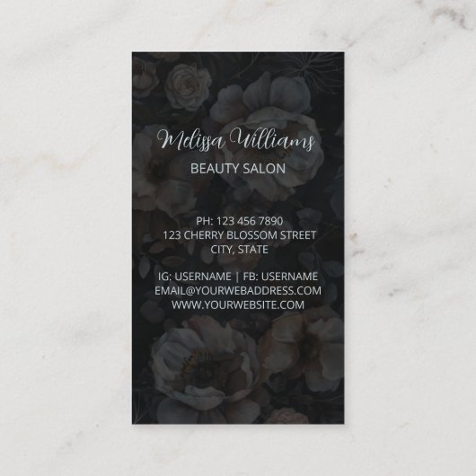 Rosa dunkle Blume Visitenkarte (Rückseite)
