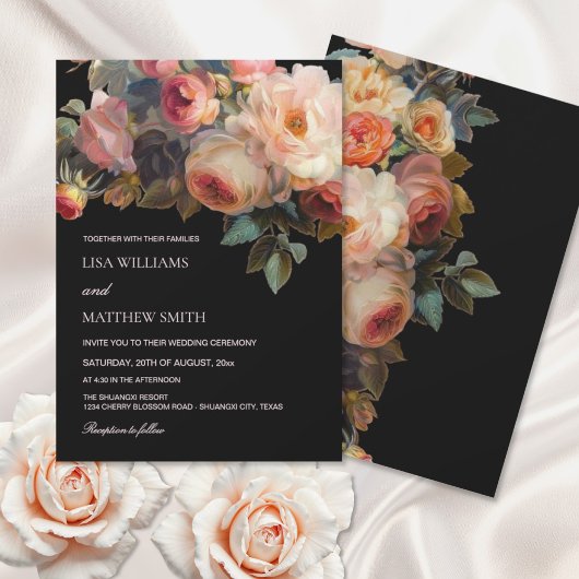 Rosa dunkle Blumenhochzeit Einladung