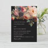 Rosa dunkle Blumenhochzeit Einladung (Stehend Vorderseite)