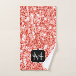 Rosa dunkle Korallen Glitzer Glitzern Monogram Badhandtuch Set