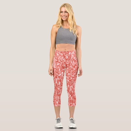 Rosa dunkle Korallen Glitzer Glitzern Monogram Capri Leggings (Vorderseite)
