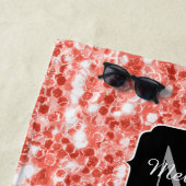 Rosa dunkle Korallen Glitzer Glitzern Monogram Strandtuch (Beispiel)