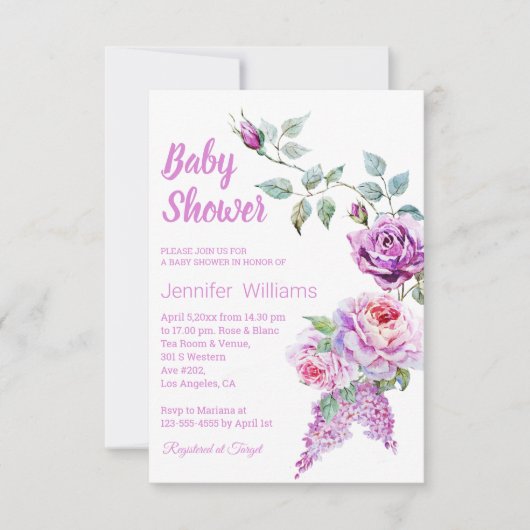 Rosa-Dusche mit Wasserfarbe, kleine Dusche Einladung (Vorderseite)