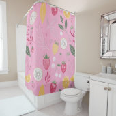 Rosa Duschvorhang aus Obst und Blumen - Niedlicher (Beispiel)