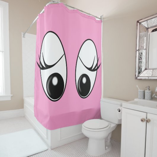 Rosa Duschvorhang mit spielerischen Augen - Ihre F (Beispiel)