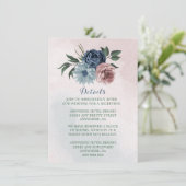 Rosa Dusty Blue Blumengrün Details Begleitkarte (Stehend Vorderseite)