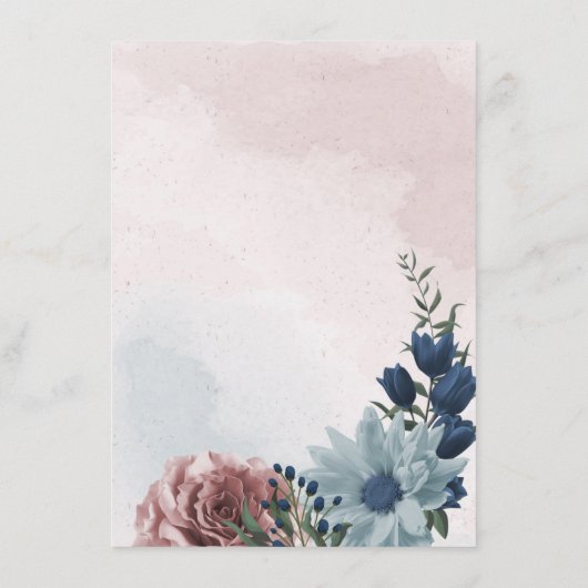 Rosa Dusty Blue Blumengrün Details Begleitkarte (Rückseite)