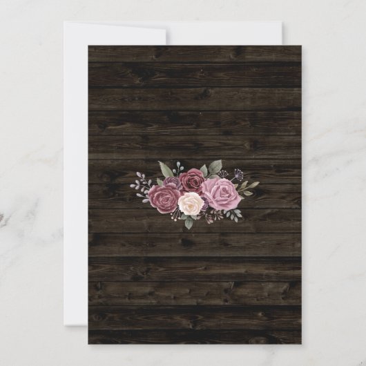 Rosa Dusty Rose Floral Geometric auf dunklem Holz Einladung (Rückseite)