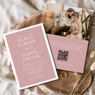Rosa Dusty Rose Foto QR Code Minimalistisch Hochze Einladung