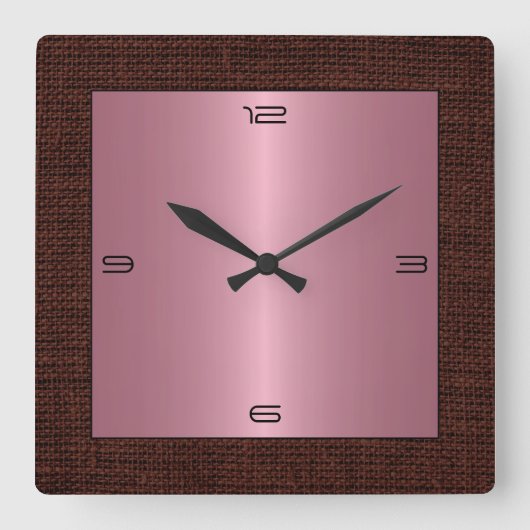 rosa Edelstahl Moderne Burlap Border Quadratische Wanduhr (Vorderseite)