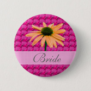 Rosa Edelsteine und schräge Blume Button