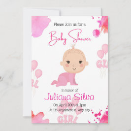 rosa editierbare Baby Girl Baby Shower Einladung
