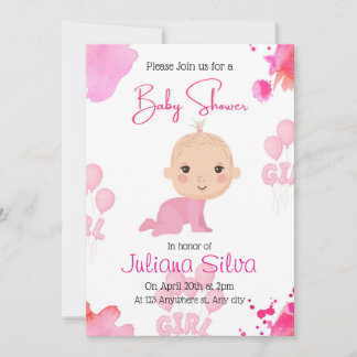 rosa editierbare Baby Girl Baby Shower Einladung