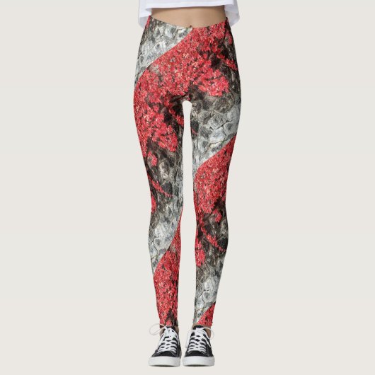 Rosa Efeu Blätter Herbststeinwand Leggings (Vorderseite)