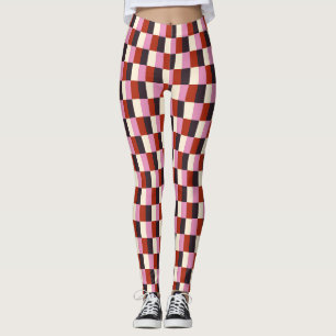 Rosa Eggpflanze Elfenbeinfarbenes Kariertes Muster Leggings