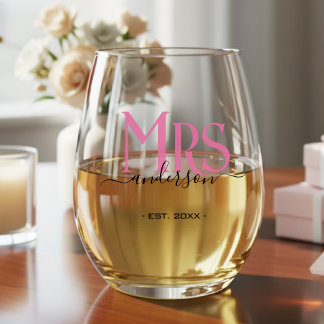 Rosa Ehefrau Bride Frau Wedding Jahrestag Weinglas Ohne Stiel