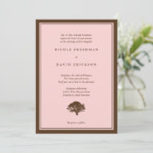 Rosa Eichenbaum Braun Einladung zur Hochzeit (Stehend Vorderseite)