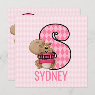 Rosa Eichhörnchen Letter S Kindergeburtstag Party Einladung