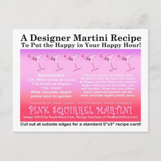 Rosa Eichhörnchen Martini Rezept Karte Postkarte (Vorderseite)