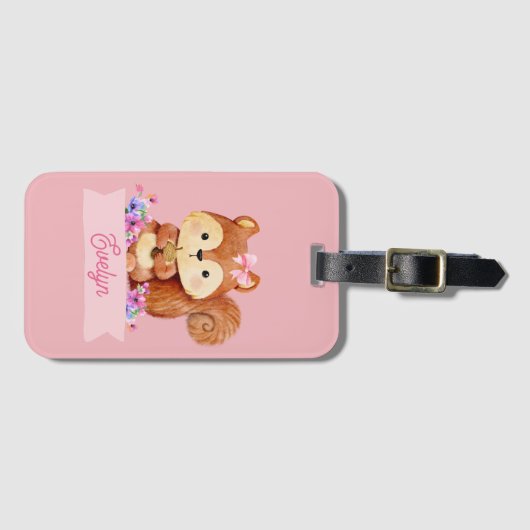 Rosa Eichhörnchen Personalisiert Gepäckanhänger (Vorderseite (Horizontal))