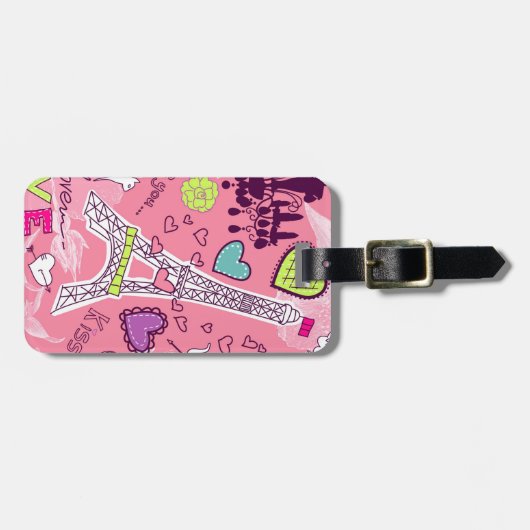 Rosa Eiffel-Turm-Liebe-Paris Frankreich Gepäckanhänger (Vorderseite horizontal)