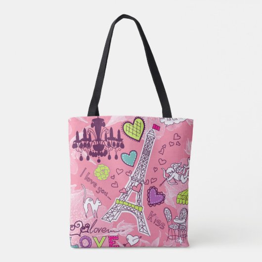 Rosa Eiffel-Turm-Liebe-Paris Frankreich Tasche (Rückseite)