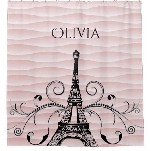 Rosa Eiffelturm Blühend Duschvorhang (Vorderseite)