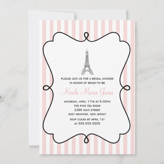 Rosa Eiffelturm Brautparty Einladung (Vorderseite)