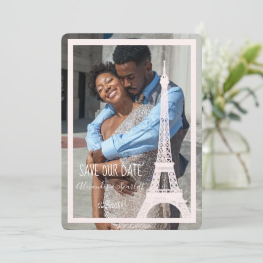 Rosa Eiffelturm Foto Ankündigung Datum freihalten (Stehend Vorderseite)