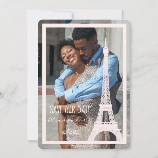 Rosa Eiffelturm Foto Ankündigung Datum freihalten (Vorderseite)