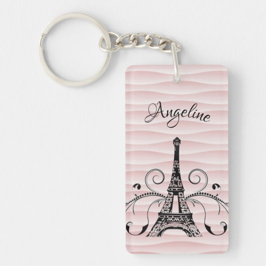 Rosa Eiffelturm Geblüht Schlüsselanhänger (Vorderseite)