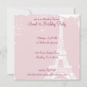 Rosa Eiffelturm Geburtstagsparty Einladungen (Vorderseite)