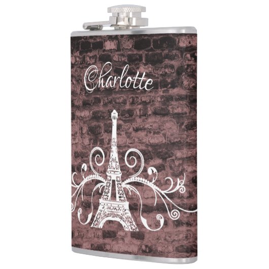 Rosa Eiffelturm Grunge Flasche Flachmann (Links)