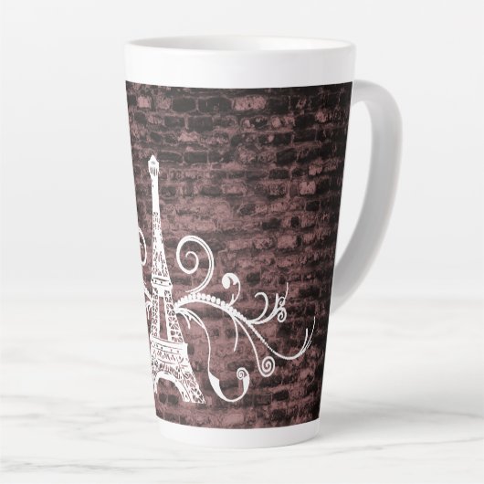 Rosa Eiffelturm Grunge Latte Tasse (Rechte Ecke)