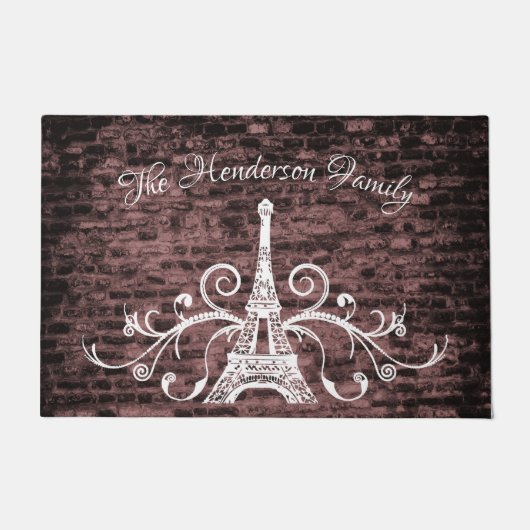 Rosa Eiffelturm Grunge Personalisierte Türmatte (Vorderseite)