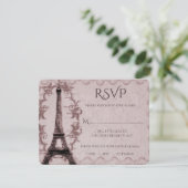 Rosa Eiffelturm-Hochzeitkarte RSVP (Stehend Vorderseite)