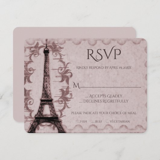 Rosa Eiffelturm-Hochzeitkarte RSVP (Vorne/Hinten)