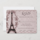 Rosa Eiffelturm-Hochzeitkarte RSVP (Vorderseite)