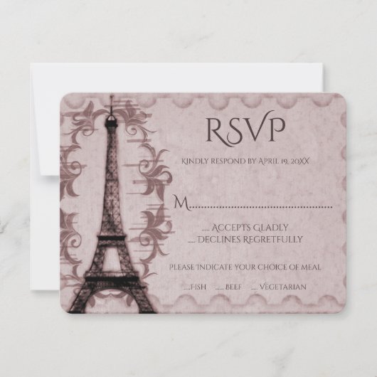 Rosa Eiffelturm-Hochzeitkarte RSVP (Vorderseite)