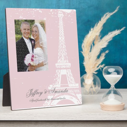 Rosa Eiffelturm Hochzeitszelt Foto Plaque Fotoplatte (Seite)