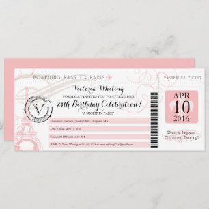 Rosa Eiffelturm Night in Paris Geburtstagsparty Einladung