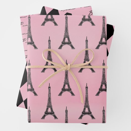 Rosa Eiffelturm Paris Geschenkpapier Set (Beispiel)