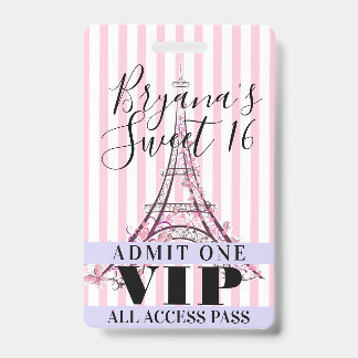 Rosa Eiffelturm Sweet 16 Party VIP Pass Abzeichen Ausweis